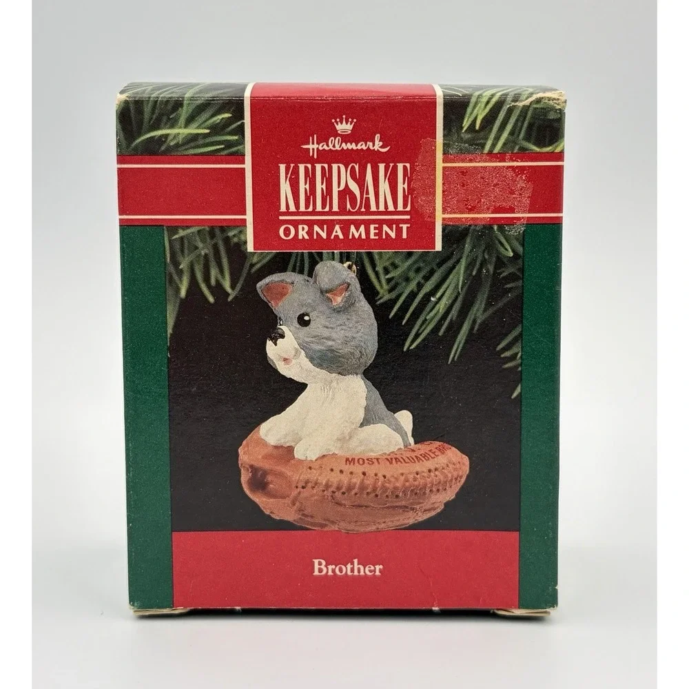 1990 Hallmark Keepsake Ornament Brother Dog Puppy Most Valuable Brother Vintage